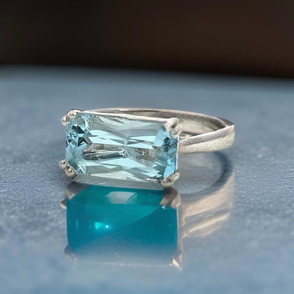 Natural Solitaire Aquamarine Ring Size 6.5 14k W Gold 2.71 Cts Certified 401572